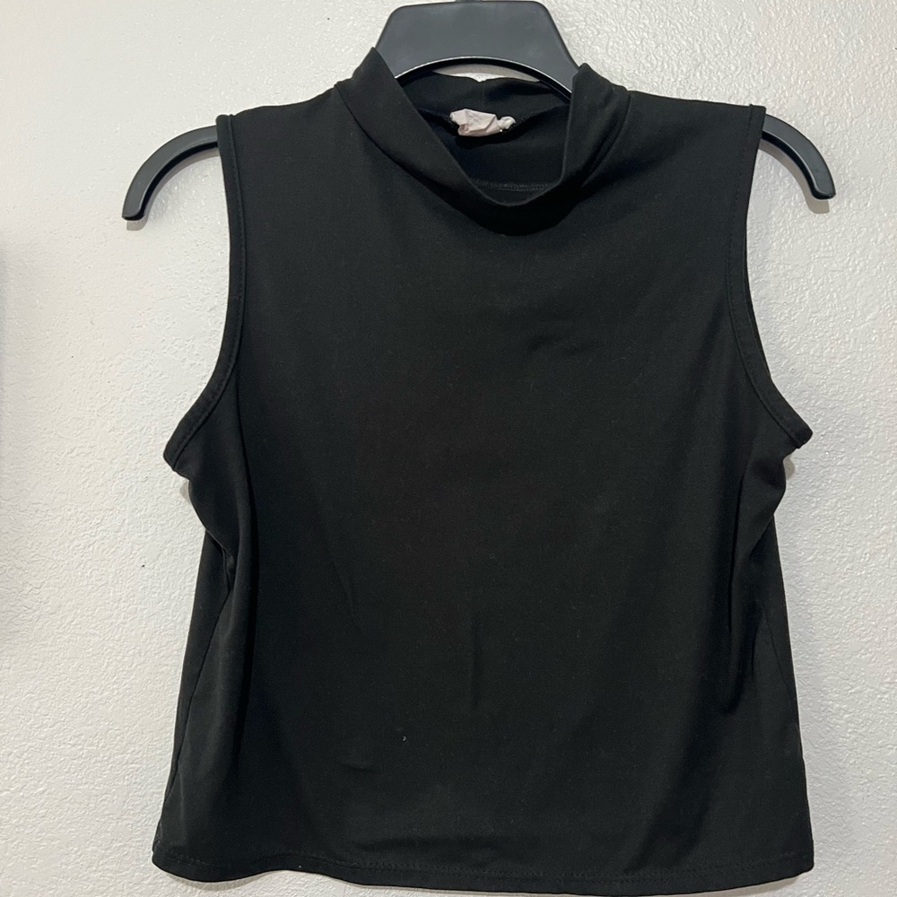 Olivia Rae Black Sleeveless Crop Tank with Mandarin Collar